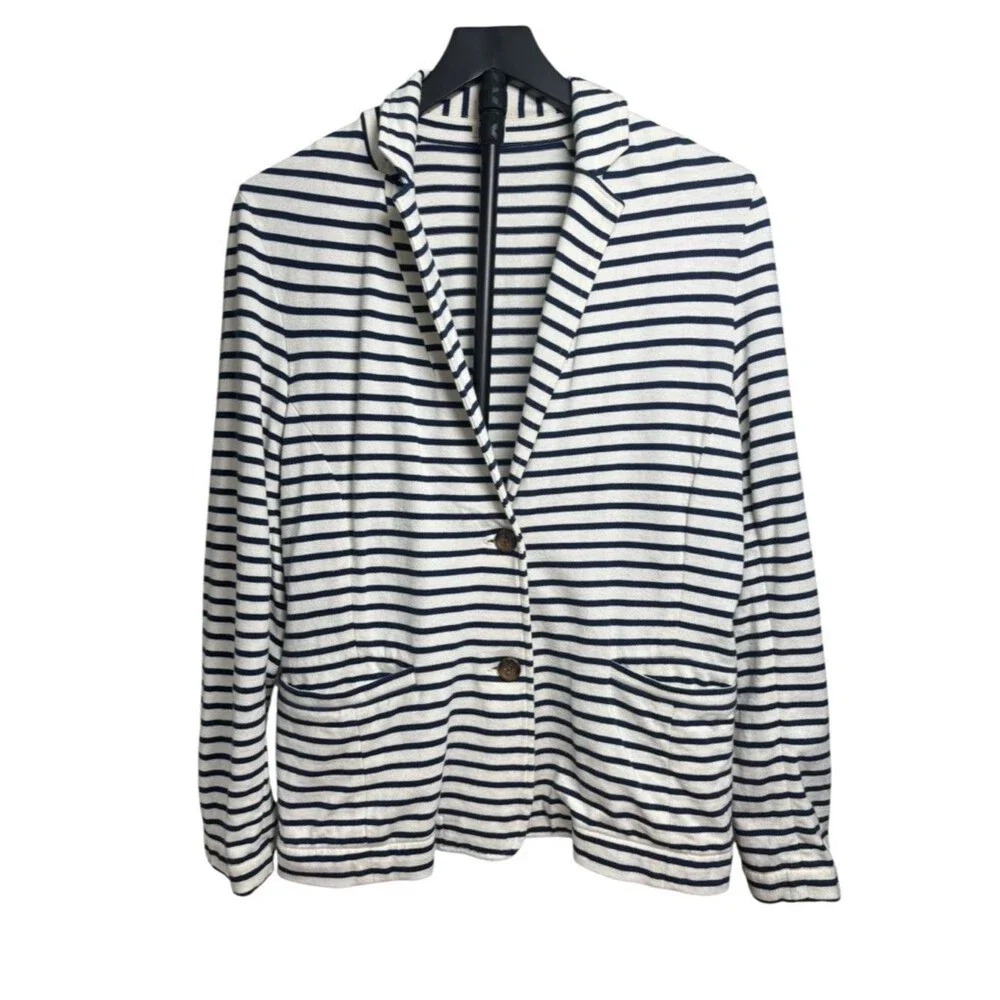J. Crew Women’s L 100% Cotton Striped Navy & Off White Summer Blazer
